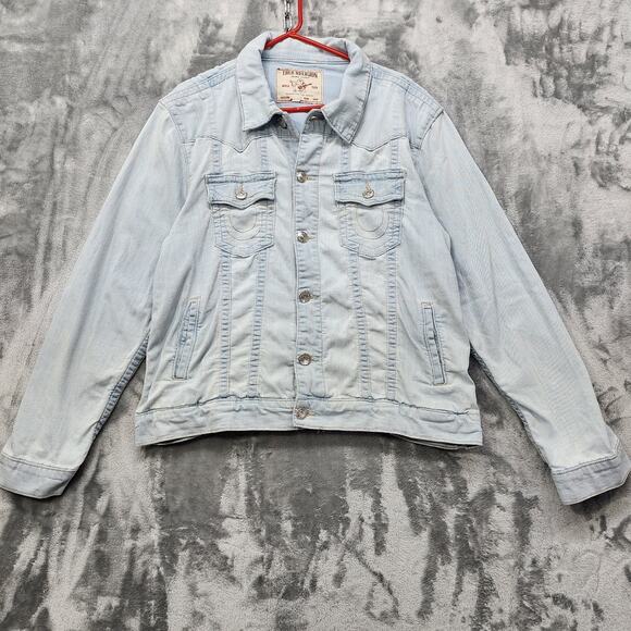 True Religion Jacket Men Denim Jacket M Blue Light Wash Jimmy Trucker Streetwear - Picture 1 of 13